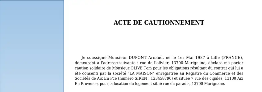Exemple 2 — Acte de Cautionnement — page 1