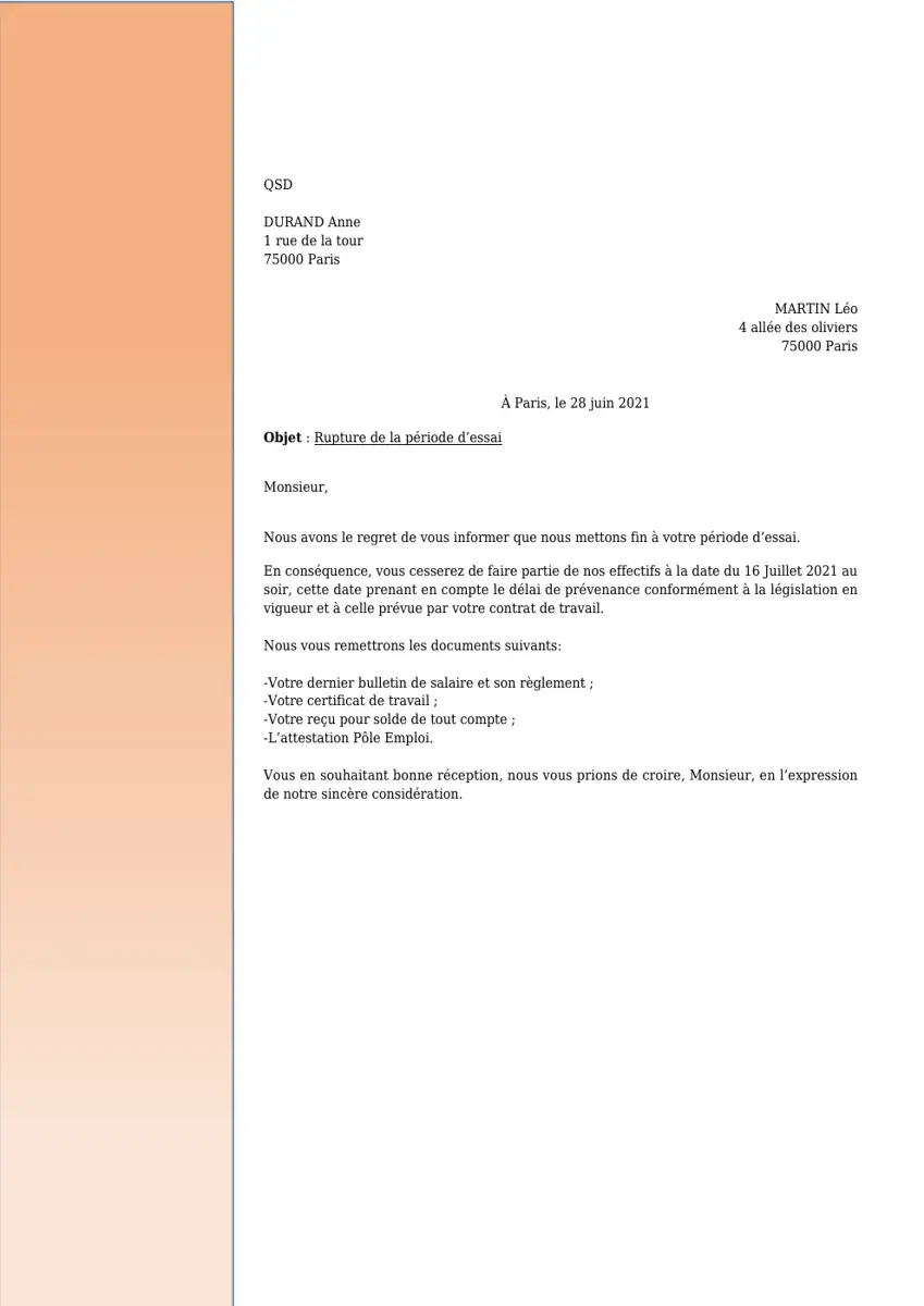 Exemple 2 — Rupture période essai employeur — page 1