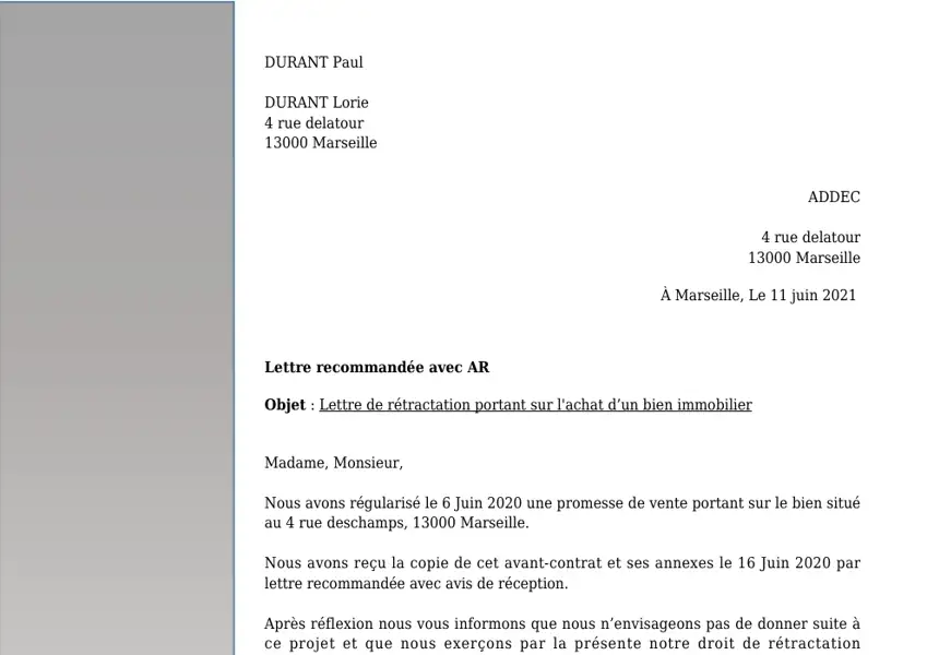 Exemple 2 — Rétractation Achat Bien Immobilier — page 1