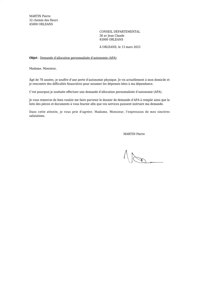 Exemple 1 — Demande Allocation Personnalisée Autonomie — page 1