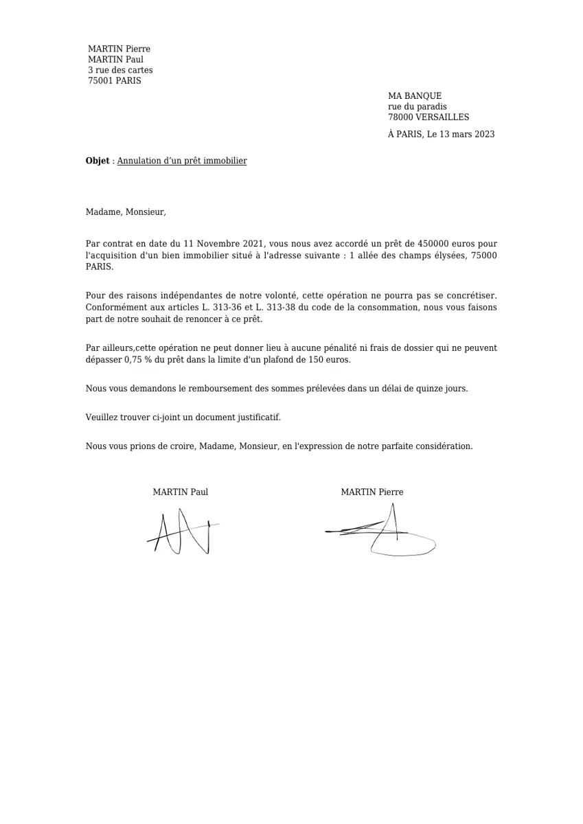 Exemple 1 — Annulation Prêt Immobilier — page 1